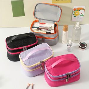Gros Double Couche De Luxe Fermeture Éclair Trousse De Maquillage Respirant Femmes Trousse De Toilette D'été Maille Cosmétique Organisateur Sac - Product Image 2