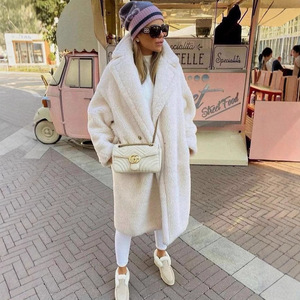 Manteau <span class=keywords><strong>long</strong></span> ample pour <span class=keywords><strong>femme</strong></span> en fausse fourrure avec laine d'agneau, style <span class=keywords><strong>trench</strong></span>, simple boutonnage, collection automne/hiver - Product Image 1