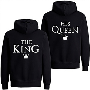 Sudadera con Capucha a Juego para Parejas, Modelo The King His Queen, Unisex, de Algodón, Estampada, Informal, Negra, Corte Regular, Estilo Otoñal - Product Image 5