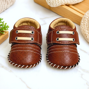 QTC Brown Soft Faux Leather Baby Shoes Pre Walker Sneakers with <b>Velcro</b> <b>Straps</b> Cushioned Outsole All Seasons - Product Image 1