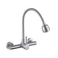 Robinet de cuisine mural noir élégant col flexible 2 fonctions tête de pulvérisation Construction en acier inoxydable massif pour la cuisine à domicile