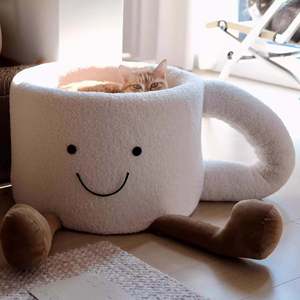 Plush Round Dog <b>Bed</b> <b>Sponge</b> Fill Cartoon Design Winter Warm Pet Mattress For Dogs Floor Use - Product Image 1