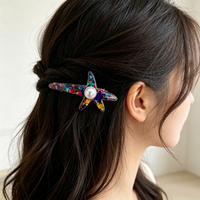 Barrette à cheveux FANXING en acétate en forme d'étoile, grande pince à ressort avec fausses perles, accessoires capillaires à motifs variés, logo personnalisé