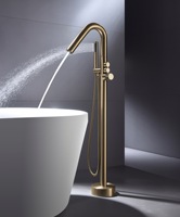 Mitigeur de baignoire et de douche noir moderne sur pied avec bouton de commande pour hôtel et maison
