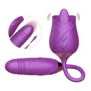Klitoris licking & dorong Dildo G spot Vibrator mawar Extender mainan seks klitoris Sucker Vibrator mawar dengan Dildo