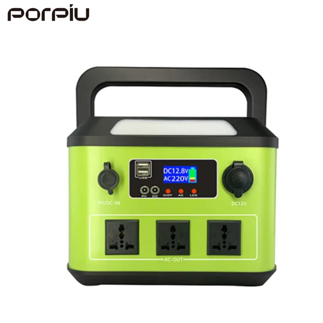 PORPIU New 500W 538WH LiFePO4 Power Station AC DC Convertible Solar Generator 220v Disaster Emergency Outdoor Wireless Charging