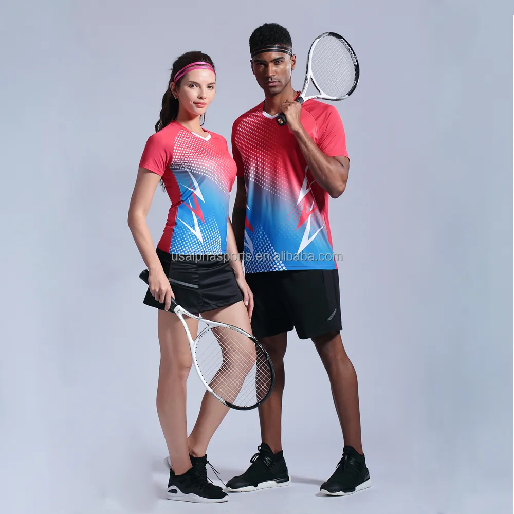 Murah Grosir Kustom LOGO Badminton Memakai Tenis Shirt untuk Pria dan Wanita