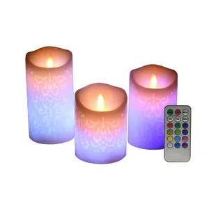 Ensembles de bougies RVB scintillantes 12 couleurs à piles bougies électroniques pilier à motif creux avec télécommande