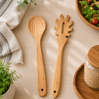 Ensemble de cuillères à pâtes en bambou ajourées, ustensiles de cuisine écologiques pour salades et spaghettis, avec trou de suspension, vente en gros
