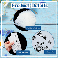 Pochoir décoratif réutilisable en plastique PET écologique motif fleurs sauvages et vigne de cerisier pour peinture sur bois, couleurs blanc/noir, logo personnalisé