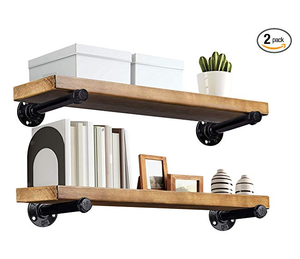 Giá Treo Tường Bằng Gỗ Espresso Mộc Mạc 24 "Với Ống Sắt-Kệ Nổi Trang Trí Nội Thất Đương Đại Với Giá Đỡ Ống - Product Image 3