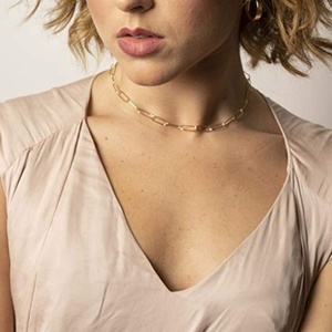 Collier maillons étanches en acier inoxydable plaqué or 18 carats, style trombone, géométrique, superposé, pour clavicule - Product Image 3