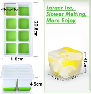 Bandeja de cubitos de hielo cuadrada con tapa Moldes de cubitos de hielo grandes de grado alimenticio sin BPA Cubos de hielo de silicona grandes - Product Image 4