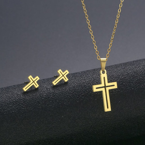 HOVANVI Designer <span class=keywords><strong>collana</strong></span> in acciaio inox e orecchino Set croce stella placcato oro <span class=keywords><strong>collana</strong></span> con ciondolo natale gioielli <span class=keywords><strong>S</strong></span> - Product Image 4