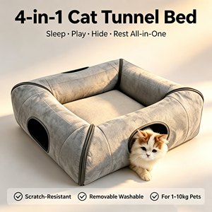 Cama para gatos 4 en 1, cama cuadrada para mascotas con escondite para gatos de interior, resistente a los arañazos, con funda extraíble y lavable - Product Image 1