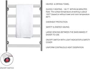 Sèche-<span class=keywords><strong>serviettes</strong></span> chauffant 5 barres, sèche-<span class=keywords><strong>serviettes</strong></span> mural à brancher, chauffe-<span class=keywords><strong>serviettes</strong></span> électrique poli, porte-<span class=keywords><strong>serviettes</strong></span> chauffant - Product Image 3