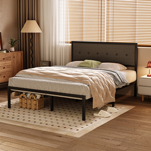 Khung giường sắt bán buôn, cỡ Queen, King, Double, Full, có đầu giường bọc nệm nút bấm, nội thất phòng ngủ, có thể tùy chỉnh - Product Image 1