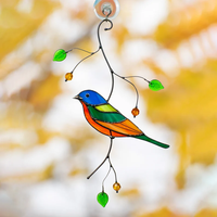 Attrape-soleil en verre coloré Art Déco avec motif d'oiseaux et de fleurs, décoration murale pour fenêtre