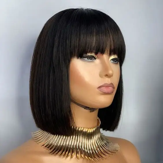 Bang Bob Wig Straight 100% Remy Cheap Mink Brazilian Human Hair Full Lace Front Wig Silk Base With Baby Hair For Black Women