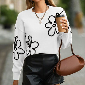 Suéter de Moda para Mujer con Bordado de Flores en 3D, Personalizable, Cuello Redondo, Jersey de Manga Larga - Product Image 5