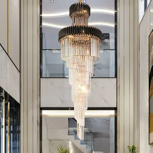 Luce della scala della Villa, lampadario lungo, lusso leggero, edificio duplex postmoderno, soggiorno, fari di cristallo, piano medio,