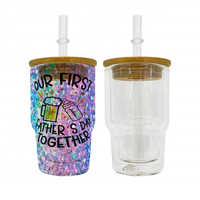 Verre à shot en verre pré-percé de 3 oz, sublimable, effet globe de neige à paillettes, double paroi, mini-gobelet avec couvercles en bambou