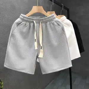 Calça curta masculina de poliéster preço barato de fábrica, shorts esportivos de cor sólida para homens, shorts esportivos casuais com logotipo personalizado