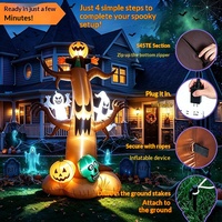 Sculpture gonflable d'Halloween en acier inoxydable de 24 m avec lumières LED, motif fantôme, citrouille et crâne, pour décoration extérieure de jardin