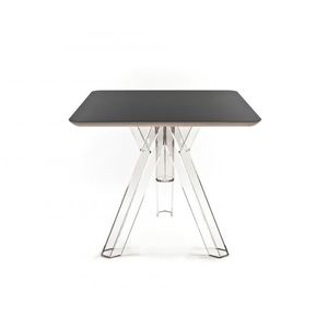 Tavolo da Pranzo Quadrato in Policarbonato Trasparente Ometto Design 80x80 cm Piano Nero Modello OMQT80N-1 per Casa e Bar - Product Image 1