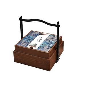 Wooden Mid Autumn Festival <b>Gift</b> <b>Box</b> Double Layer Portable Storage For Chinese Pastry Tea <b>Cake</b> Gifting Rectangle 16.2cm - Product Image 5