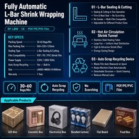 Machine d'emballage sous film rétractable entièrement automatique à barre en L, 30-60 sacs/min, tunnel de thermosoudage pour film POF/PVC, boîtes cosmétiques et alimentaires, certifiée CE