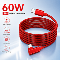 Câble USB C vers C de 3 m, transfert de données USB 2.0, charge rapide 60 W 3 A, câble de charge en nylon tressé rouge, fournisseur OEM ODM, usine