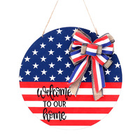 4 juillet bienvenue porte signe fête de l'indépendance patriotique bois suspendu signe couronne drapeau rond porte cintre pour décorations de fête