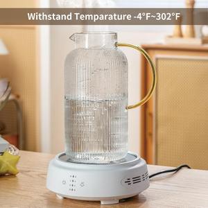 Jarra de vidrio con tapa, diseño clásico de rayas verticales, jarra de agua con asa, garrafa de vidrio para bebidas frías, café, limonada - Product Image 6