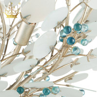 Lustre en verre botanique artistique moderne, feuille blanche, branche de myrtille, luminaire suspendu décoratif pour hôtel, villa, restaurant
