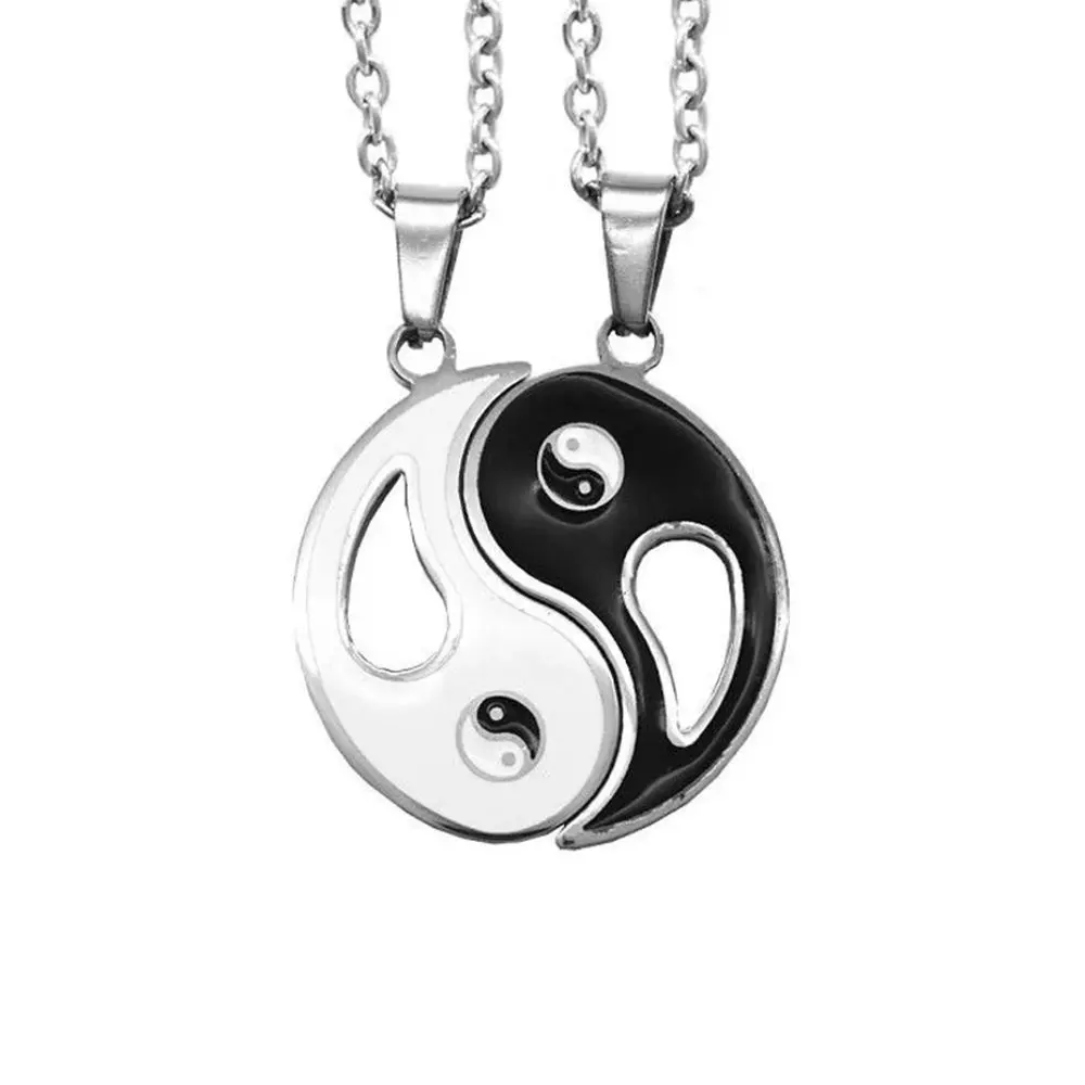 Moda siyah beyaz kolye paslanmaz çelik takı bölünebilir çiftler Tai Chi Gossip kolye çift Ying ve Yang kolye