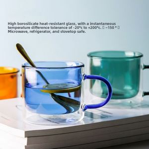 Tasse à café en verre coloré à double paroi résistante aux hautes températures avec poignée, design moderne et simple pour la maison - Product Image 4