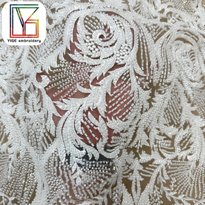 Tessuto in Pizzo Africano di Lusso con Perline e Ricami in Tulle, Tessuto Bianco con Paillettes e Perline Pesanti <span class=keywords><strong>per</strong></span> <span class=keywords><strong>Abiti</strong></span> <span class=keywords><strong>da</strong></span> <span class=keywords><strong>Sposa</strong></span> - Product Image 2