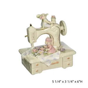 Fine Porcelain Mice and Sewing Machine Musical Figurine, 6-Inch,Multicolor, 5 1/4" x 3 1/4" x 6"H