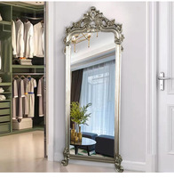 Miroir sur pied pleine longueur de style baroque européen, avec cadre en polyuréthane, feuille d'aluminium faite à la main, rétro, pour usage domestique et magasins de vêtements