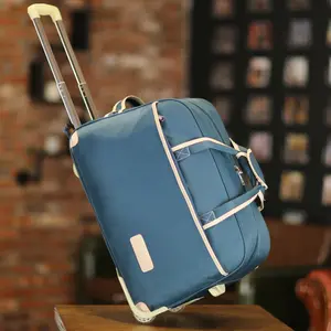 Tas koper troli lipat, tas koper tangan kapasitas besar dengan roda, tas kabin lipat, tas koper pria wanita