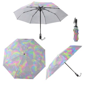 Customized Glitter Effect Laser Magic Change Color Reflective Multi Color Holographic Umbrella Leather Handle Auto Open Parasol - Product Image 3