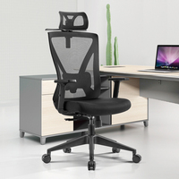 Chaise de bureau ergonomique pivotante moderne à dossier haut entièrement en maille avec support lombaire, appui-tête réglable, inclinaison électrique et réglage en hauteur en tissu