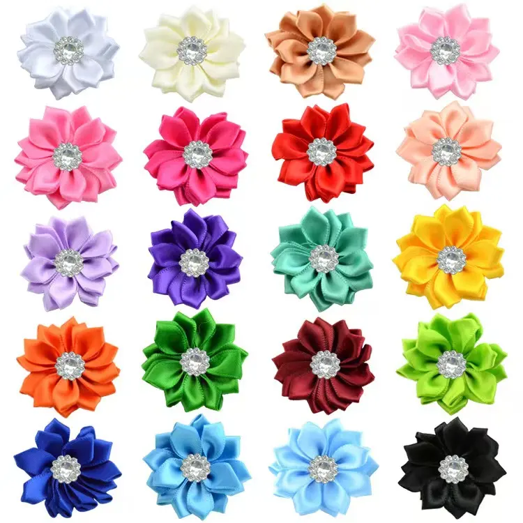 New Arrival 4CM Handmade Ribbon Flowers For Kids Hair Accessories