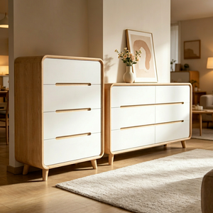 Commode scandinave en chêne massif à 4 tiroirs, meuble de rangement autoportant pour salon - Product Image 1