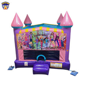 KIDDOHOP Buntes Aufblasbares Schloss Lila Basis Rosa Türme Cartoon Mädchen 'Nur Spaß Machen' Text PVC-Material Einfacher Aufbau 10-Personen - Product Image 2