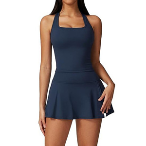 Set Yoga Senza Cuciture, Set Yoga Modellante Senza Cuciture, Leggings a Zampa per <span class=keywords><strong>Donna</strong></span>, Completo Sportivo Due Pezzi, Gonna da Tennis con Pantaloncini Interni - Product Image 3