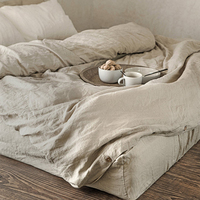 Vente en gros de linge de lit en lin naturel français 100% lin housse de couette style lavé à la pierre drap-housse à poches profondes LOGO personnalisé