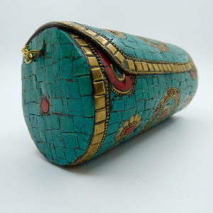 Turquoise Metal Mosaic Clutch Bag Flap Evening <b>Purse</b> Casual Handbag Women <b>Medium</b> Waterproof A.B Handicraftly Metal Wholesale - Product Image 1