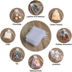 100Pcs Transparent Polyester Organza <b>Bags</b> 810CM with Drawstring Wedding & <b>Party</b> <b>Gift</b> Pouches Multiple Colors (5 Colors) - Product Image 2